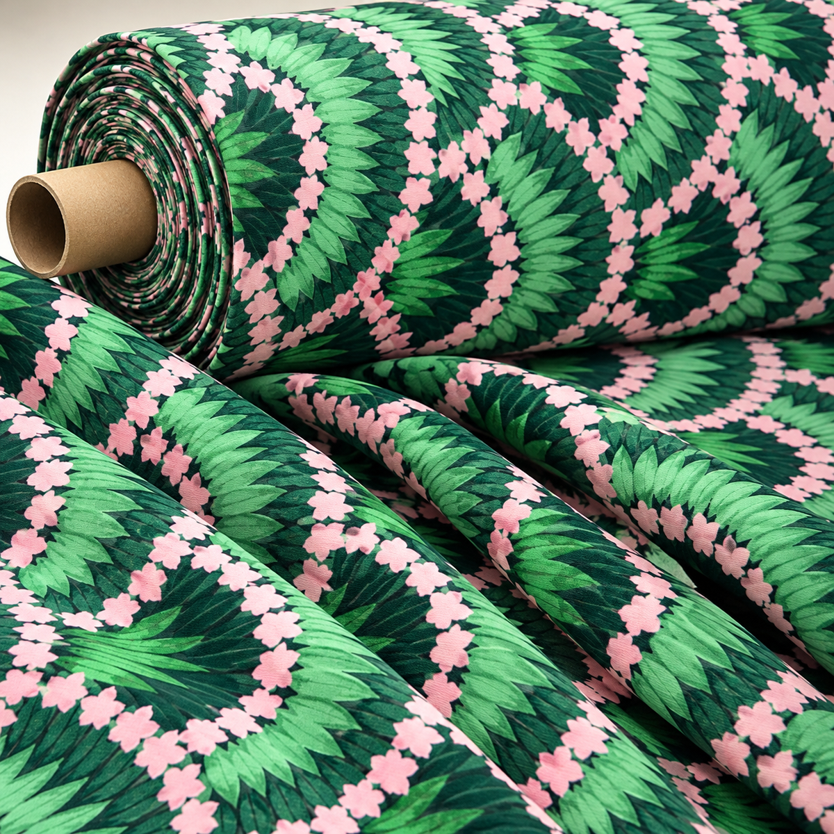 Floral Leaf Pattern Crepe Fabric by Metre