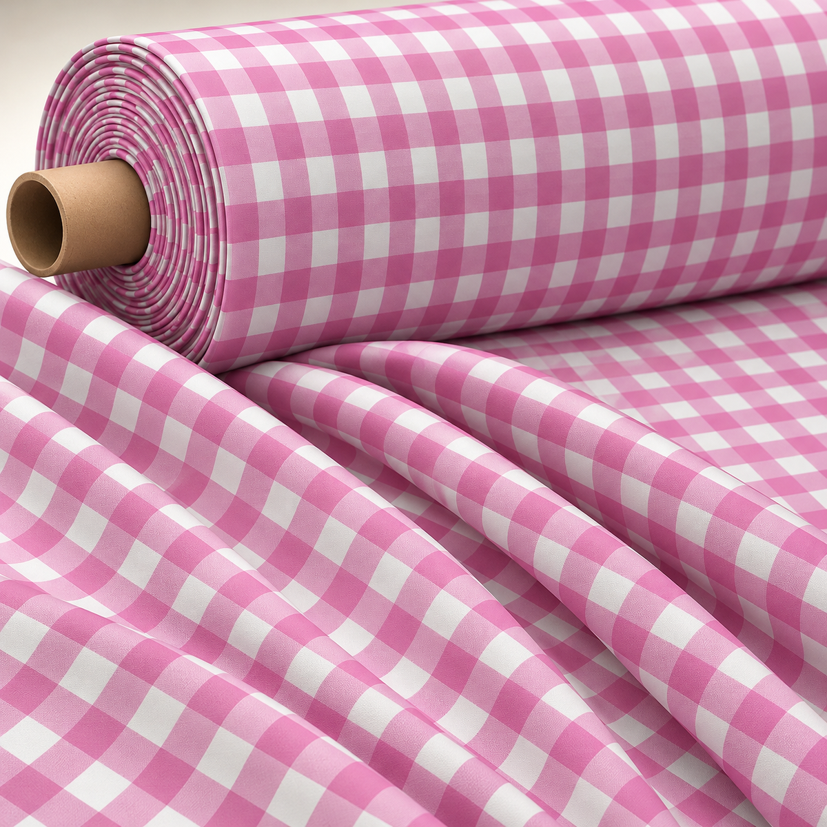 Pink White Plaid Fabric by Metre