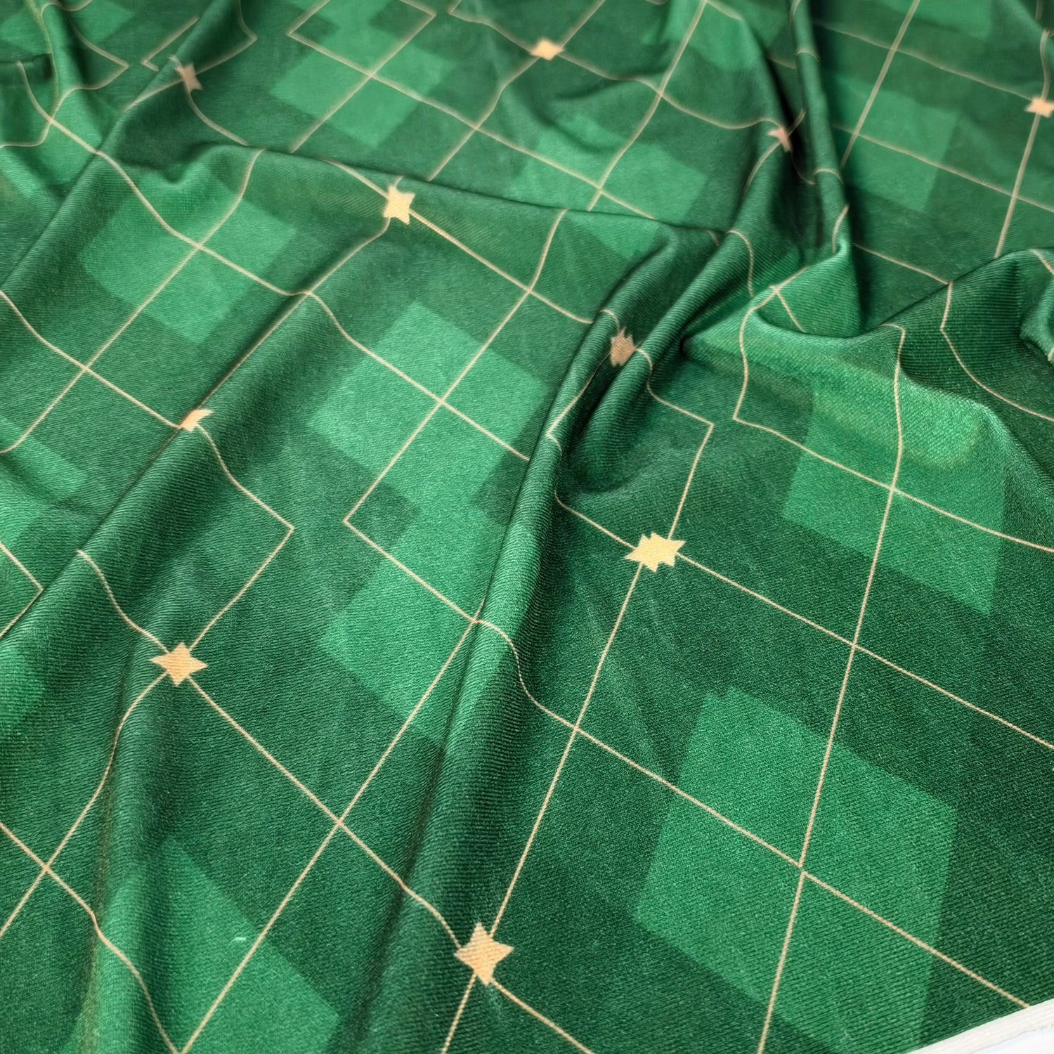 Emerald Star Lattice Stretch Velvet Fabric by the Metre
