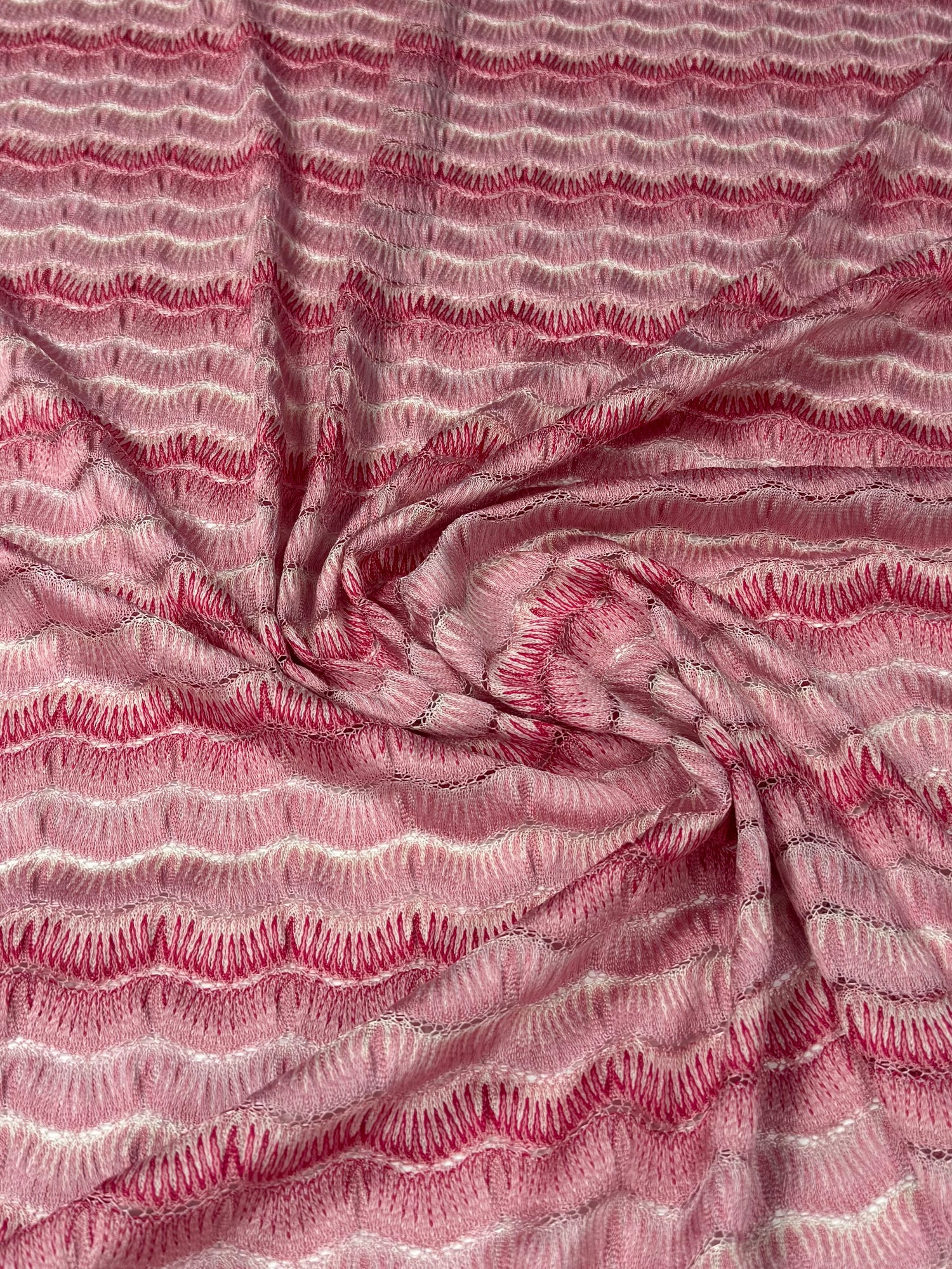 Pink Wave Pattern Mesh Knit Fabric by the Metre
