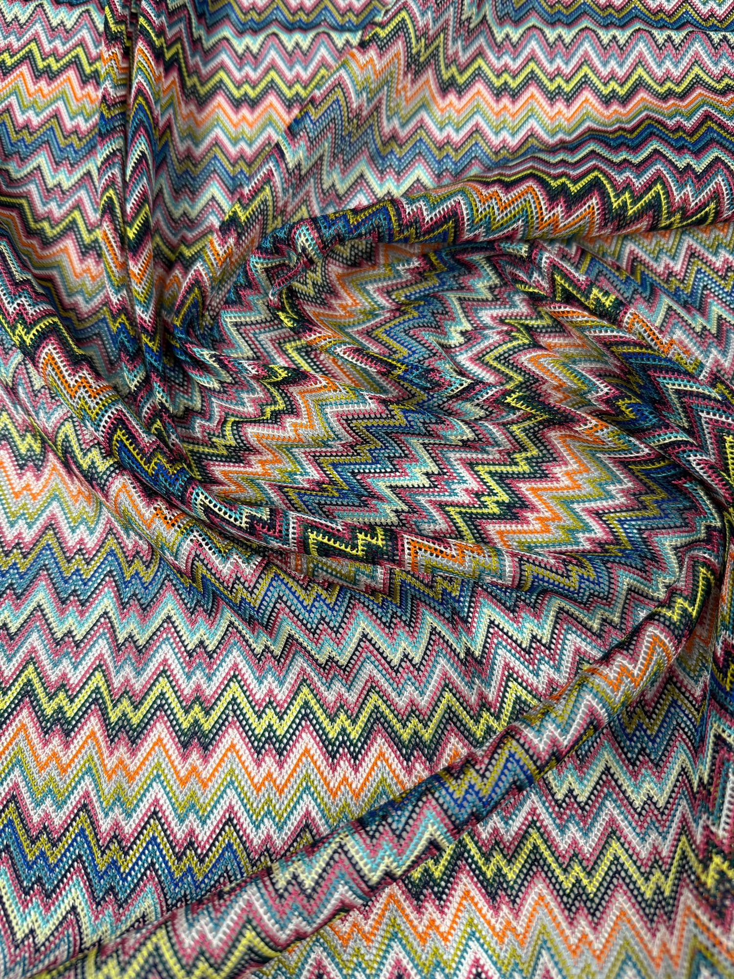 Multicolour Zigzag Mesh Knit Fabric by the Metre