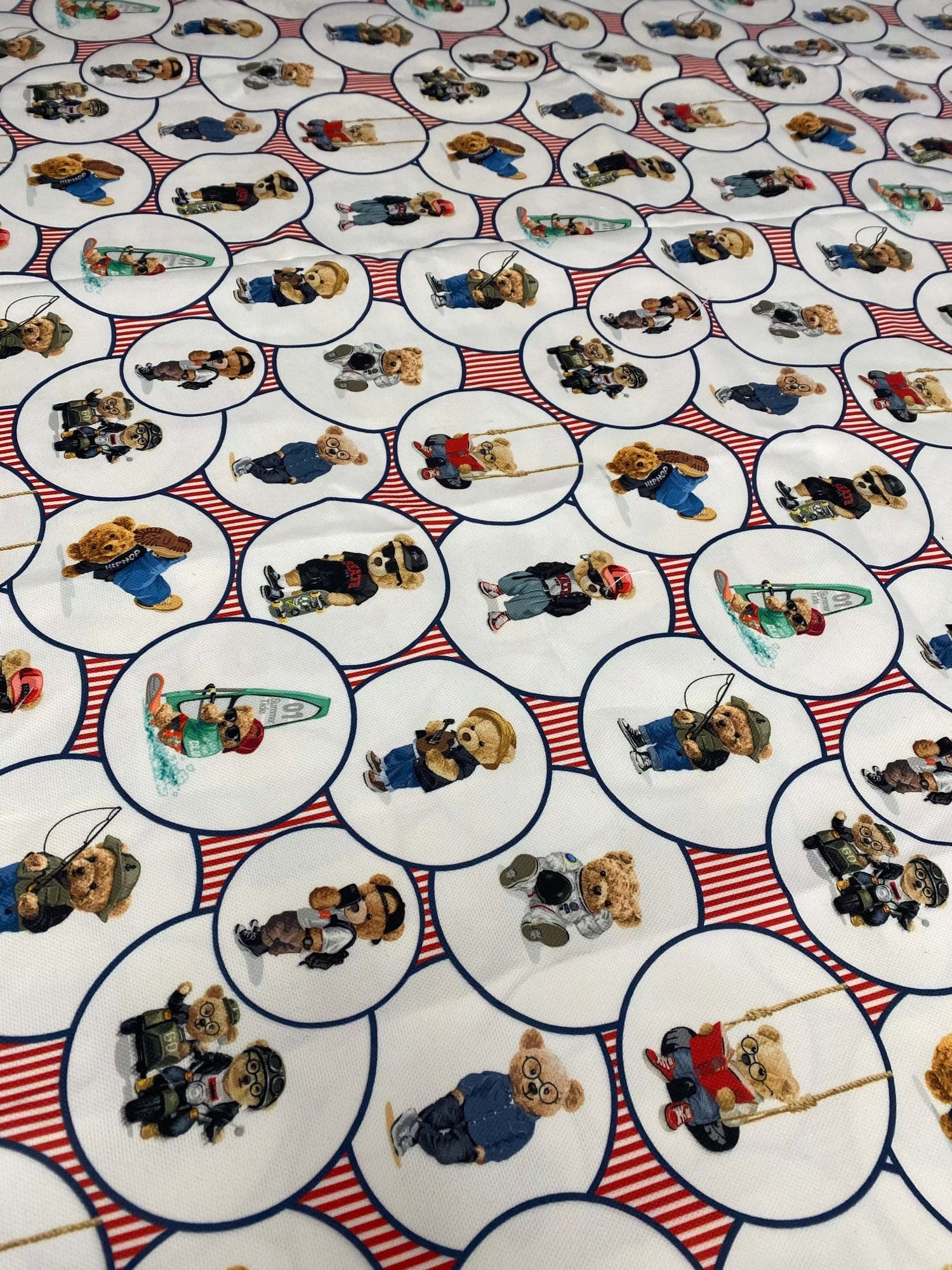 Teddy Design Upholstery Fabric with playful teddy bear patterns on soft, durable polyester for home decor projects