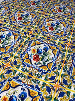 Small linen fabric with colorful Mojalica floral and ornamental design for home decor and crafts