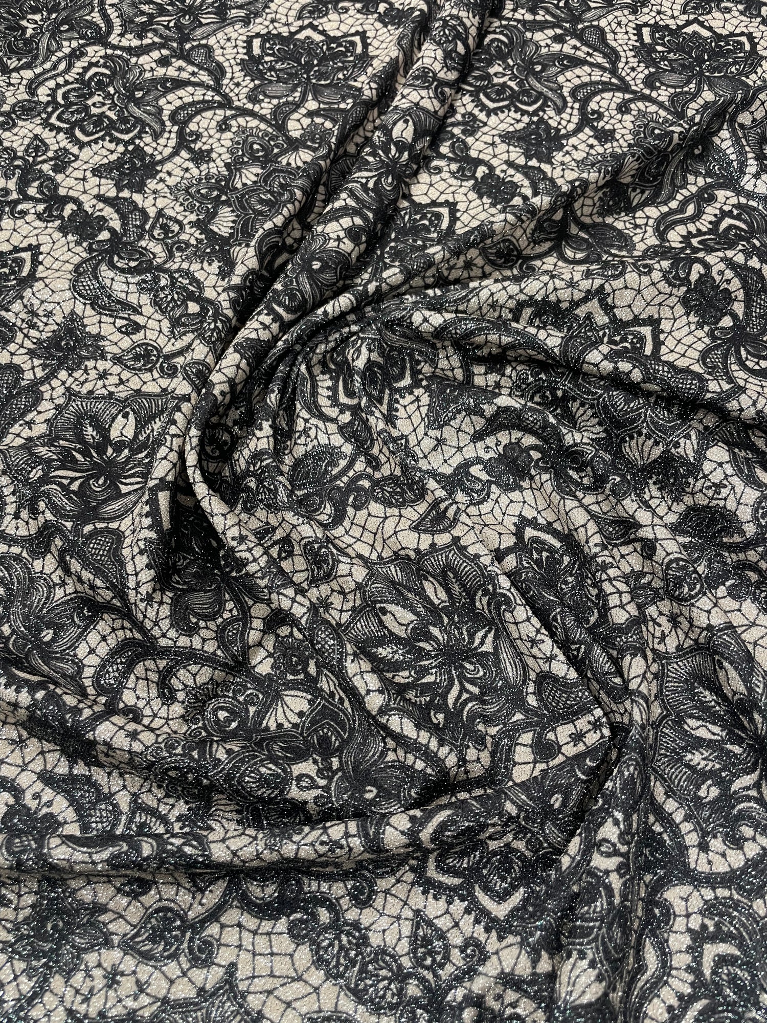 Black Metallic Floral Lace Lurex Fabric by the Metre