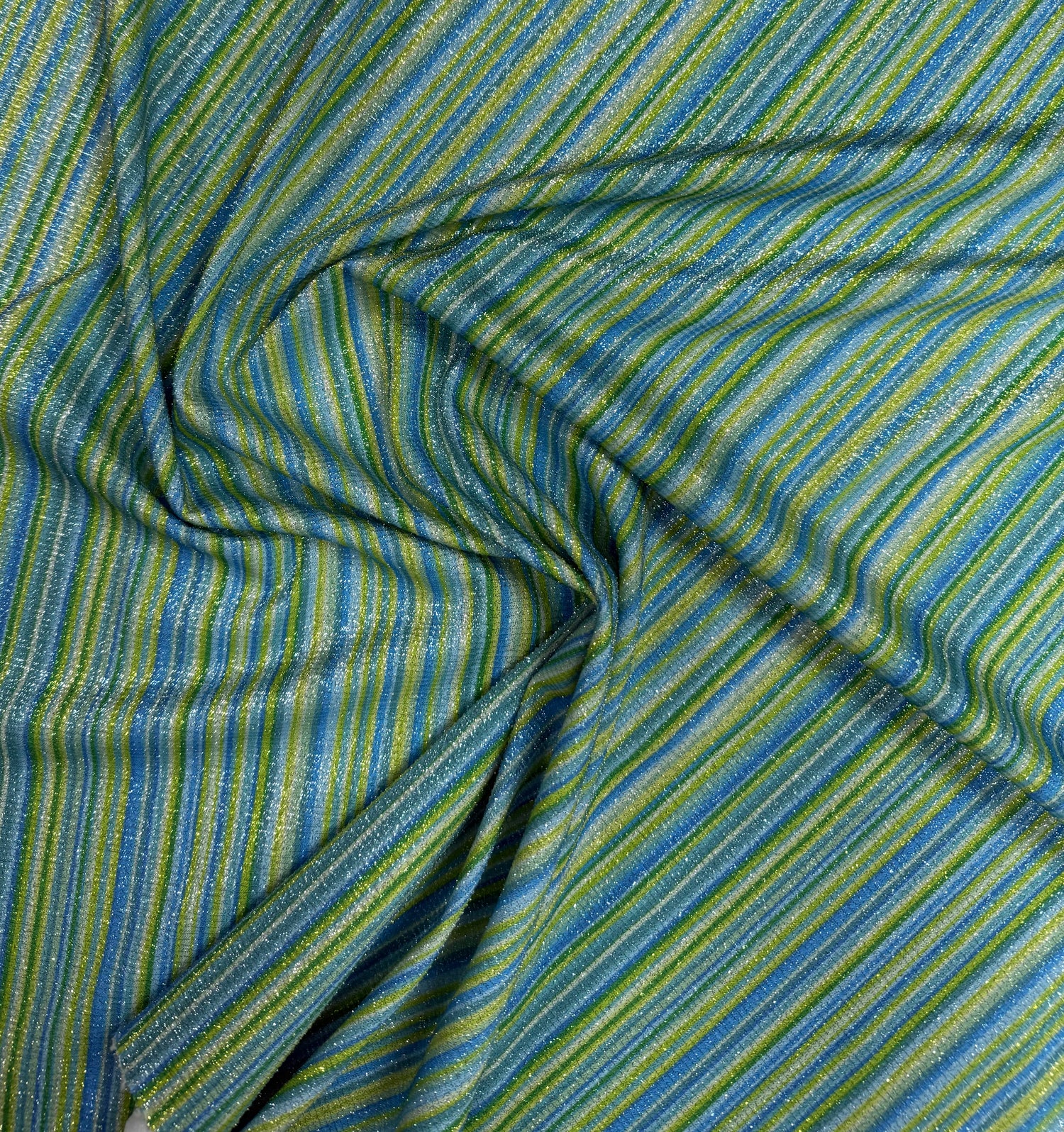 Striped Lurex Fabric – Blue & Green Sparkle Material