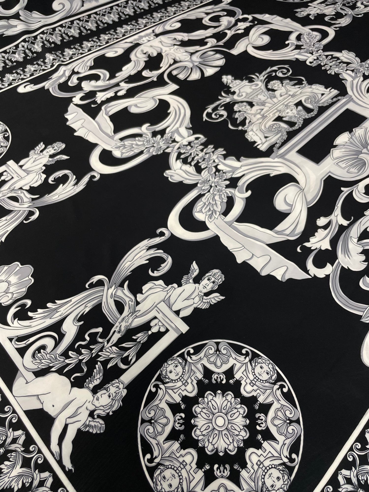 Black & White Baroque Crepe Fabric by the Metre – Elegant