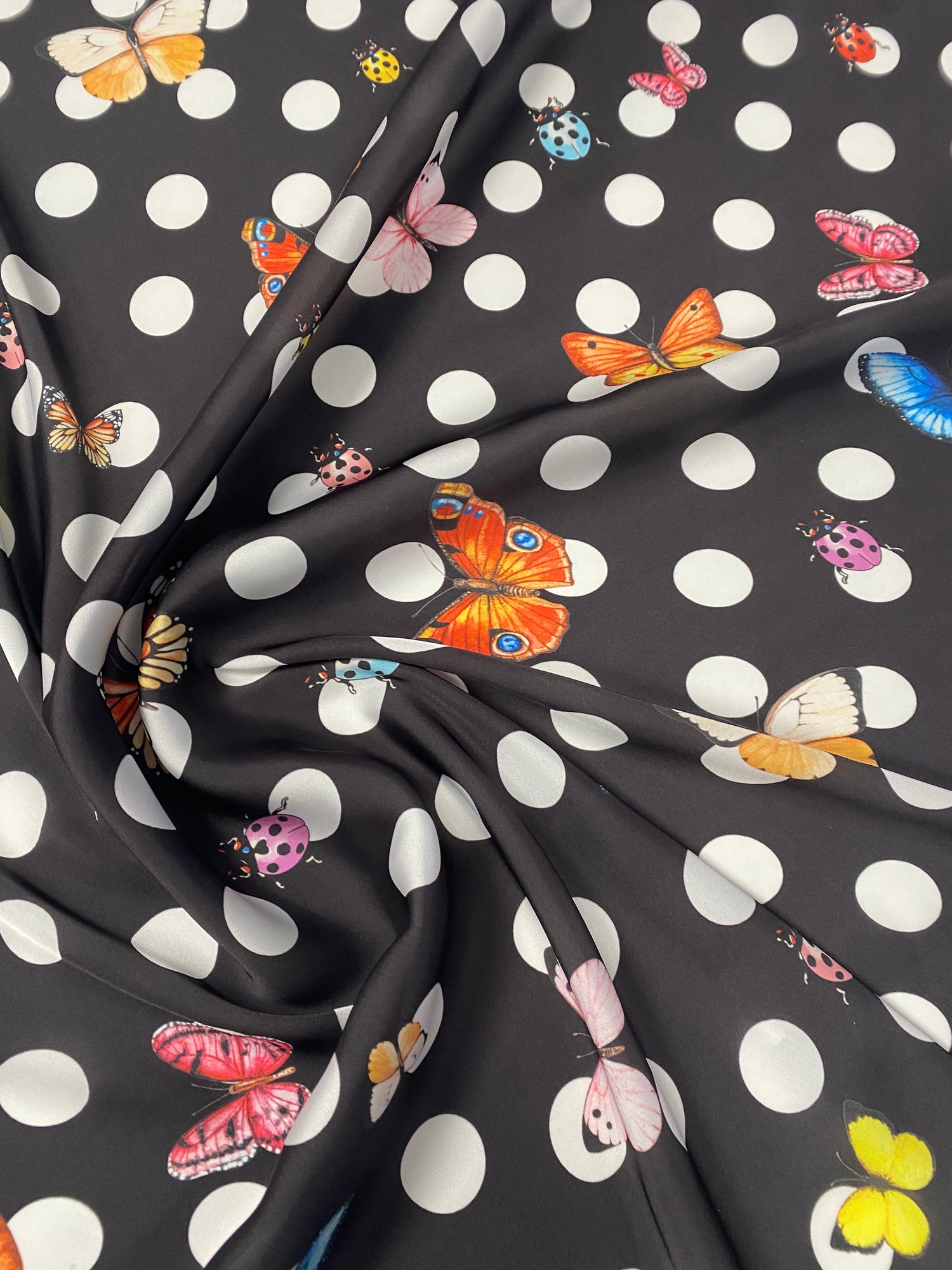 Polka Dot Butterfly Satin Fabric by the Metre