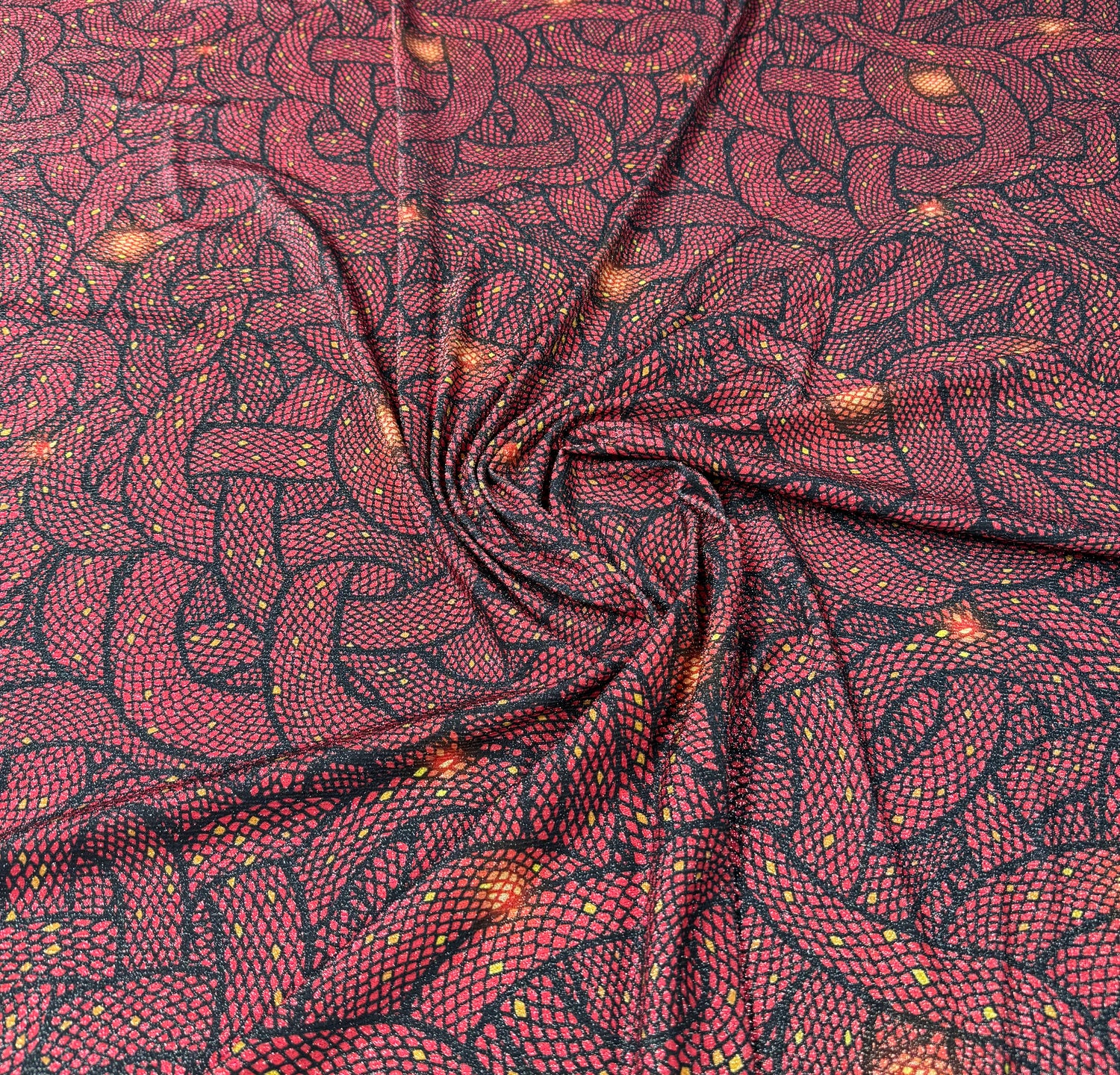 Red Black Textured Lurex Fabric by the Metre