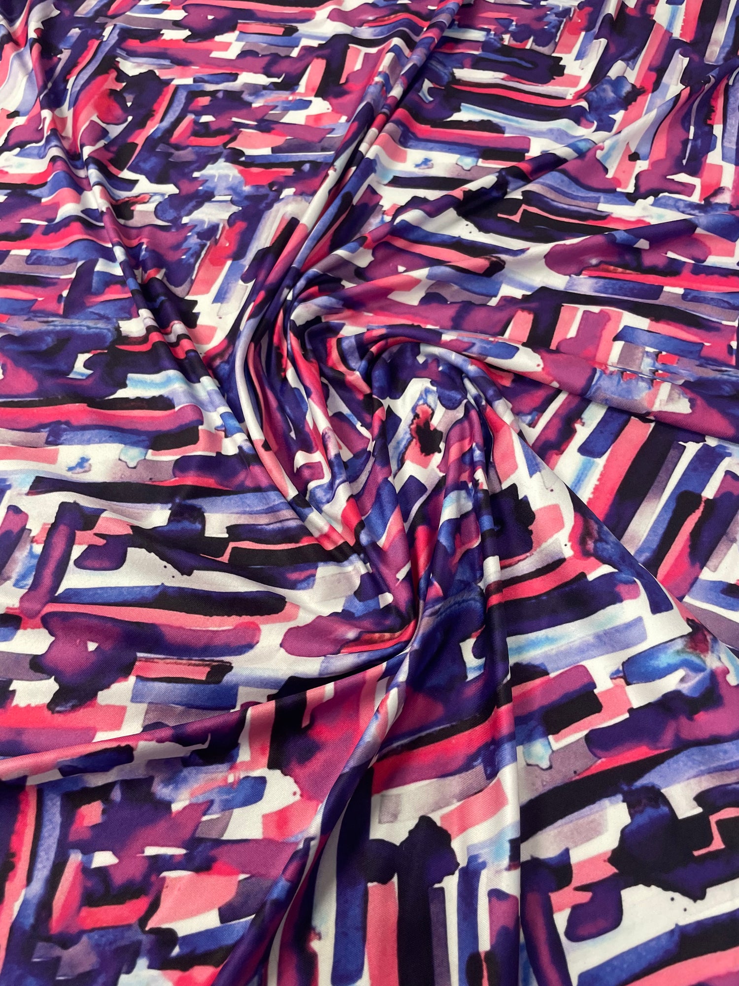 Abstract Geometric Lycra Stretch Fabric by the Metre – Purple Pink