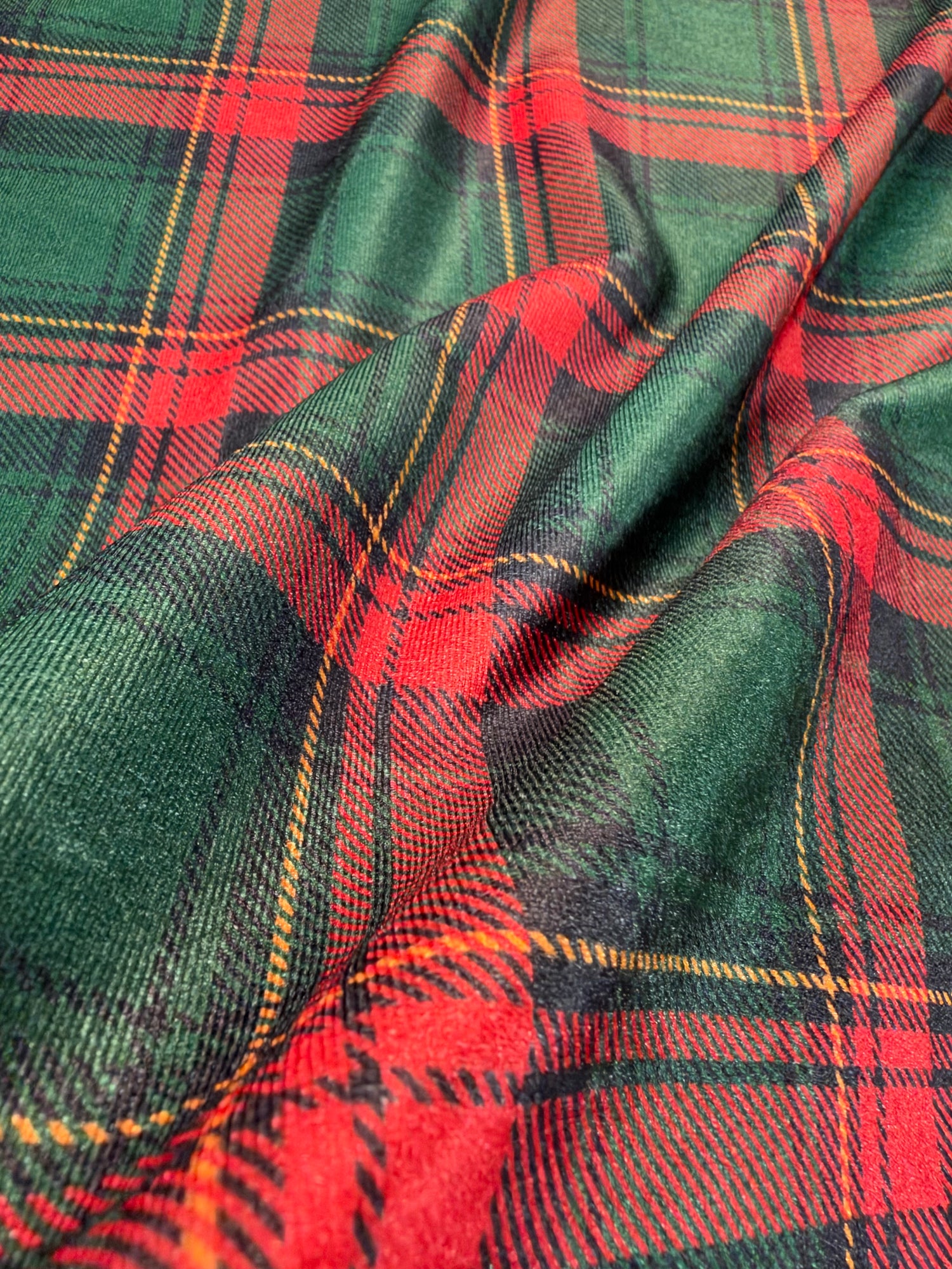 Christmas Red & Green Tartan Stretch Velvet Fabric by the Metre