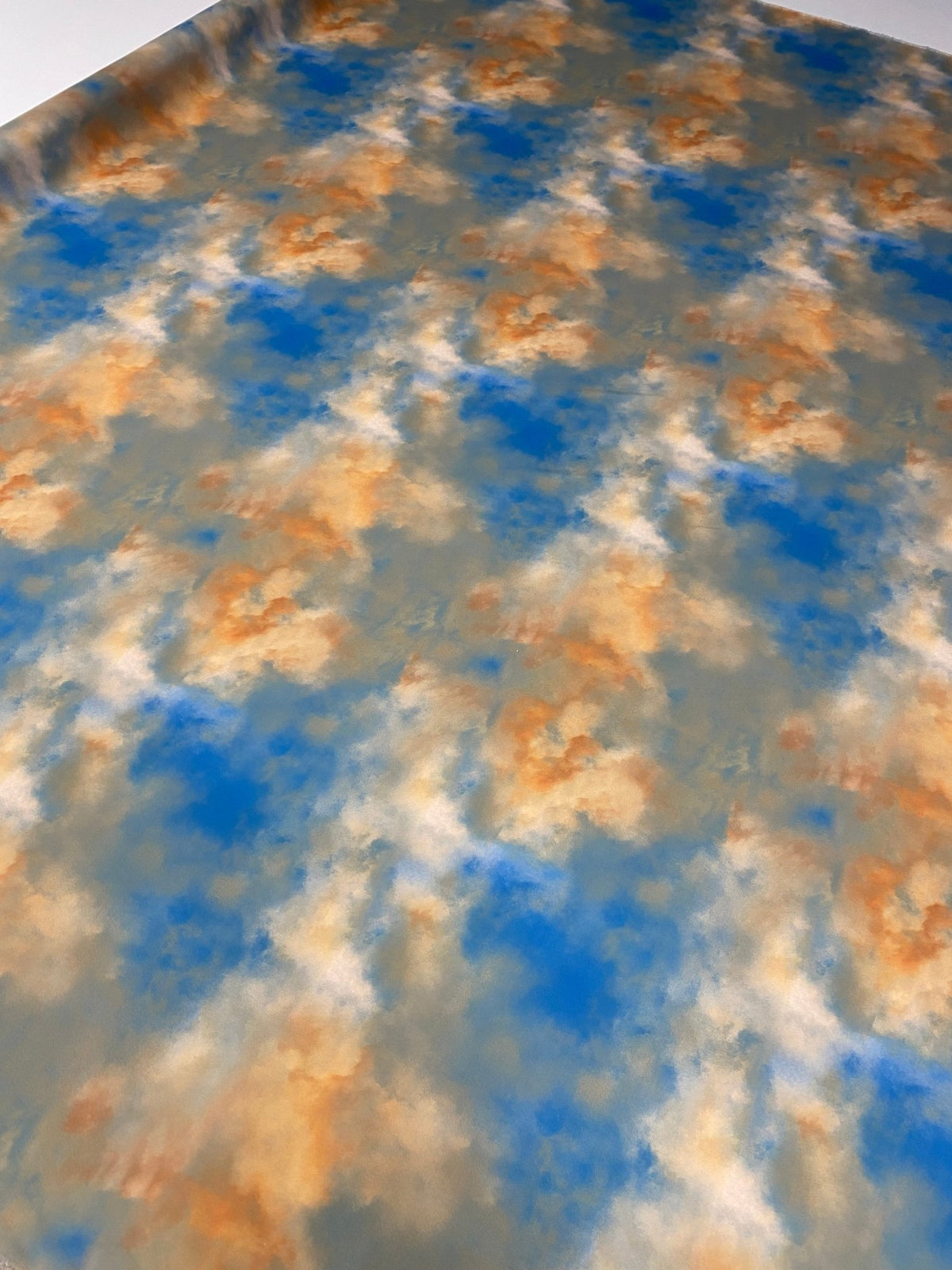 Abstract Cloud Print Crepe Fabric by the Metre – Blue Orange Beige - Whotex Online Fabric Store