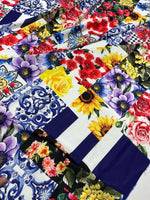 Colorful Majolica Pattern Fabric with floral and traditional tile designs in vibrant hues