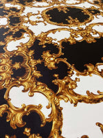 Baroque black white gold patterned fabric with ornate baroque design for elegant crafts