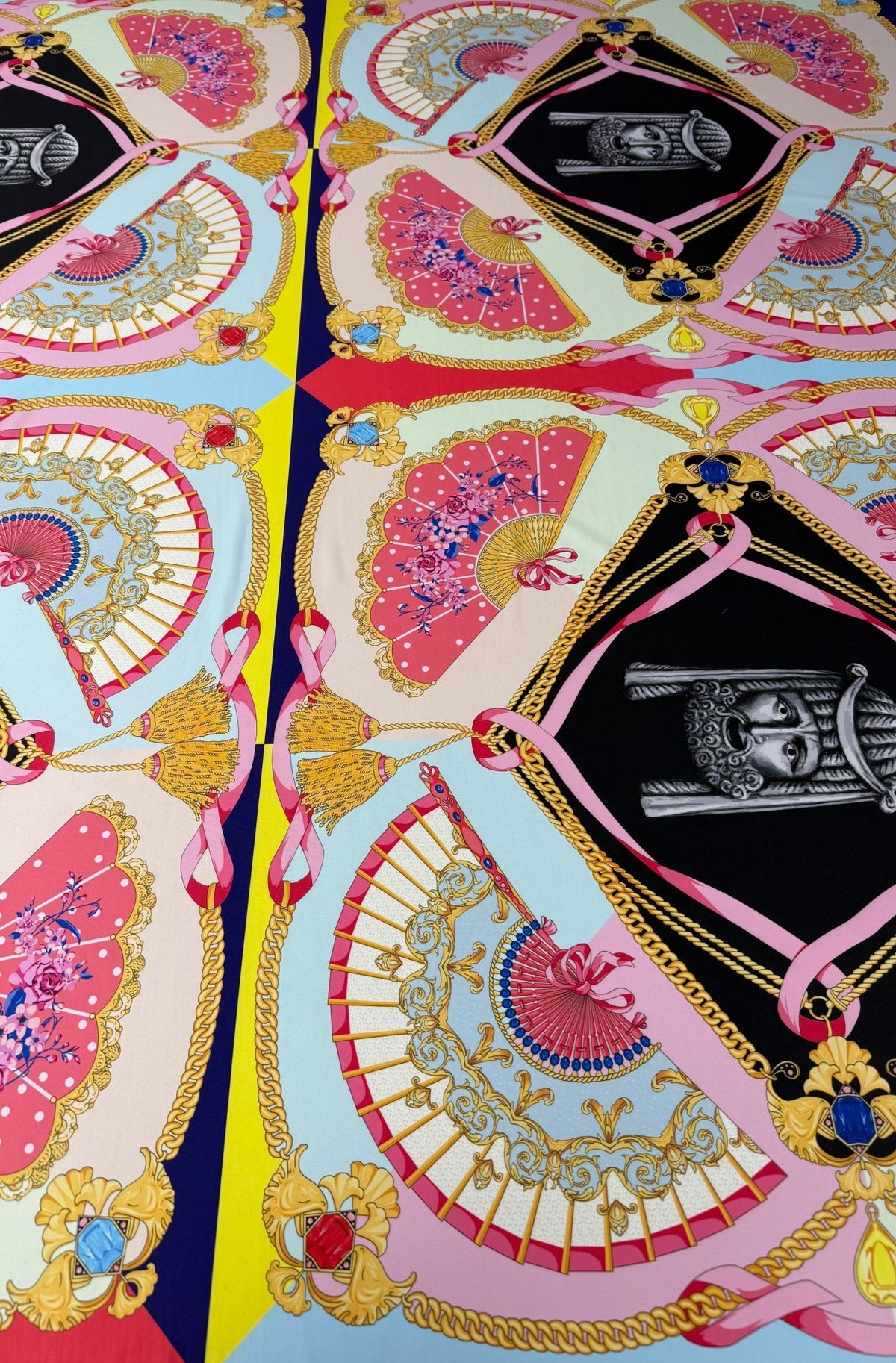 Baroque Chain & Mask Print Spandex Fabric - Whotex Fabrics London