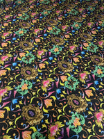 Baroque Floral Spandex Fabric with Gold Motifs - Whotex Fabrics London