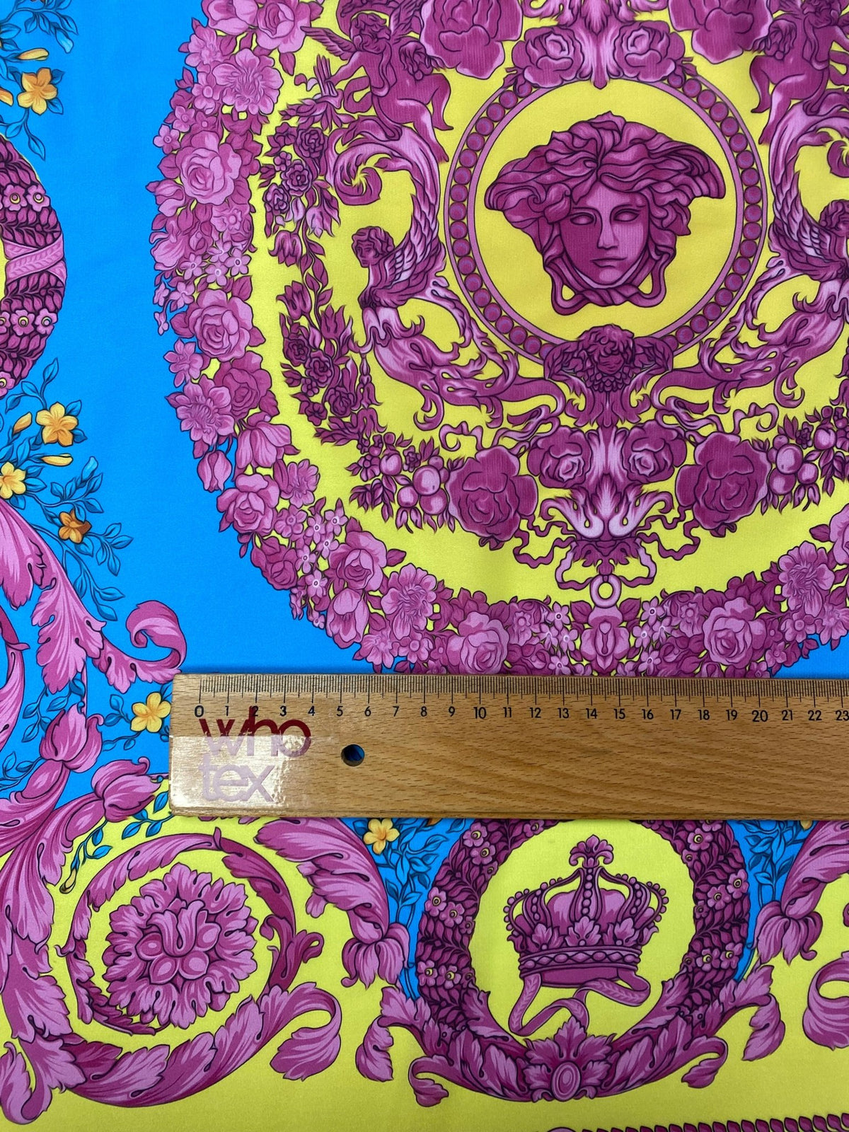 Baroque Medallion Print Satin Fabric by the Metre - Whotex Fabrics London
