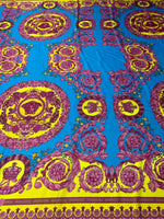 Baroque Medallion Print Satin Fabric by the Metre - Whotex Fabrics London