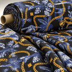 Black and Blue Tropical Fabric with Gold Chains Fabric by Metre - Whotex Fabrics London