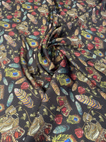 Black Chiffon Satin Fabric by the Metre – Gothic Crown Roses Feathers - Whotex Online Fabric Store