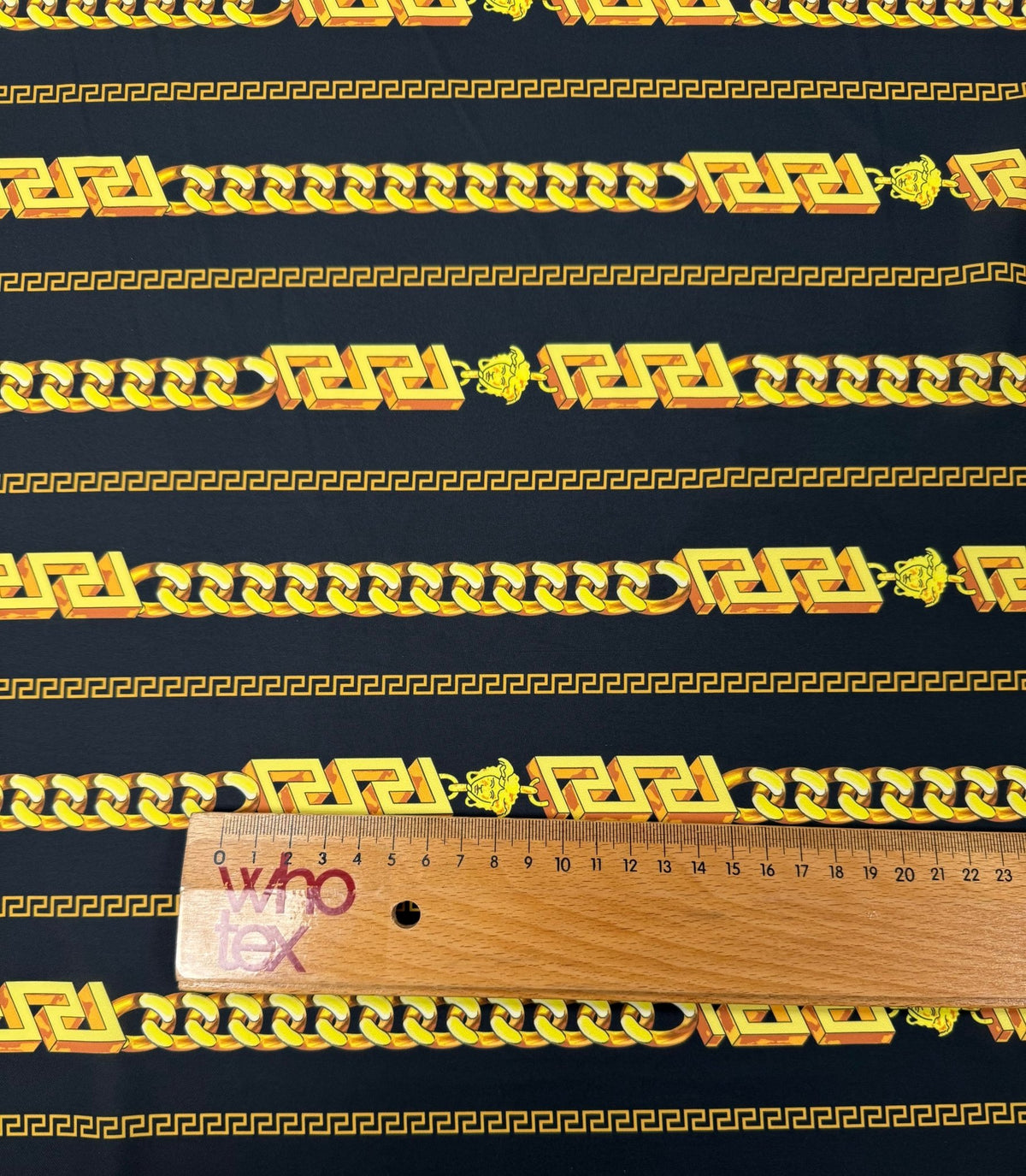 Black Gold Chain Print Fabric by the Metre - Whotex Fabrics London
