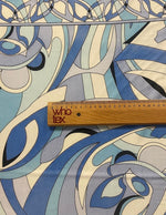Blue Abstract Fabric – Retro Geometric Wave Print by the Metre - Whotex Fabrics London