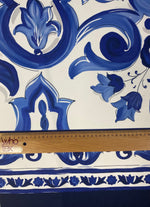 Blue and White Baroque Floral Print Fabric – Fabric by Metre, Multiple Options for Sewing & Dressmaking - Whotex Fabrics London