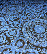 Blue Baroque Floral Linen Fabric by the Metre - Whotex Fabrics London