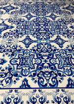 Blue Baroque Tile Print Lycra Stretch Fabric by the Metre - Whotex Fabrics London