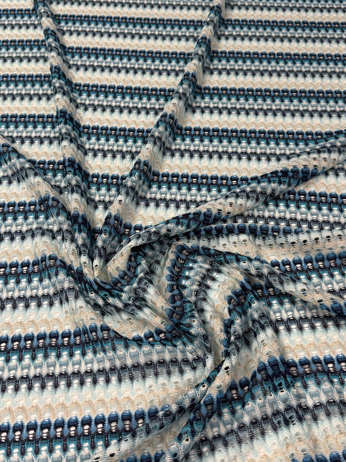 Blue Beige Metallic Mesh Fabric by the Metre - Whotex Fabrics London