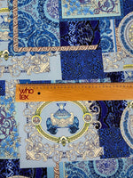 Blue Patchwork Baroque Crepe Fabric by the Metre – Decorative Design - Whotex Online Fabric Store