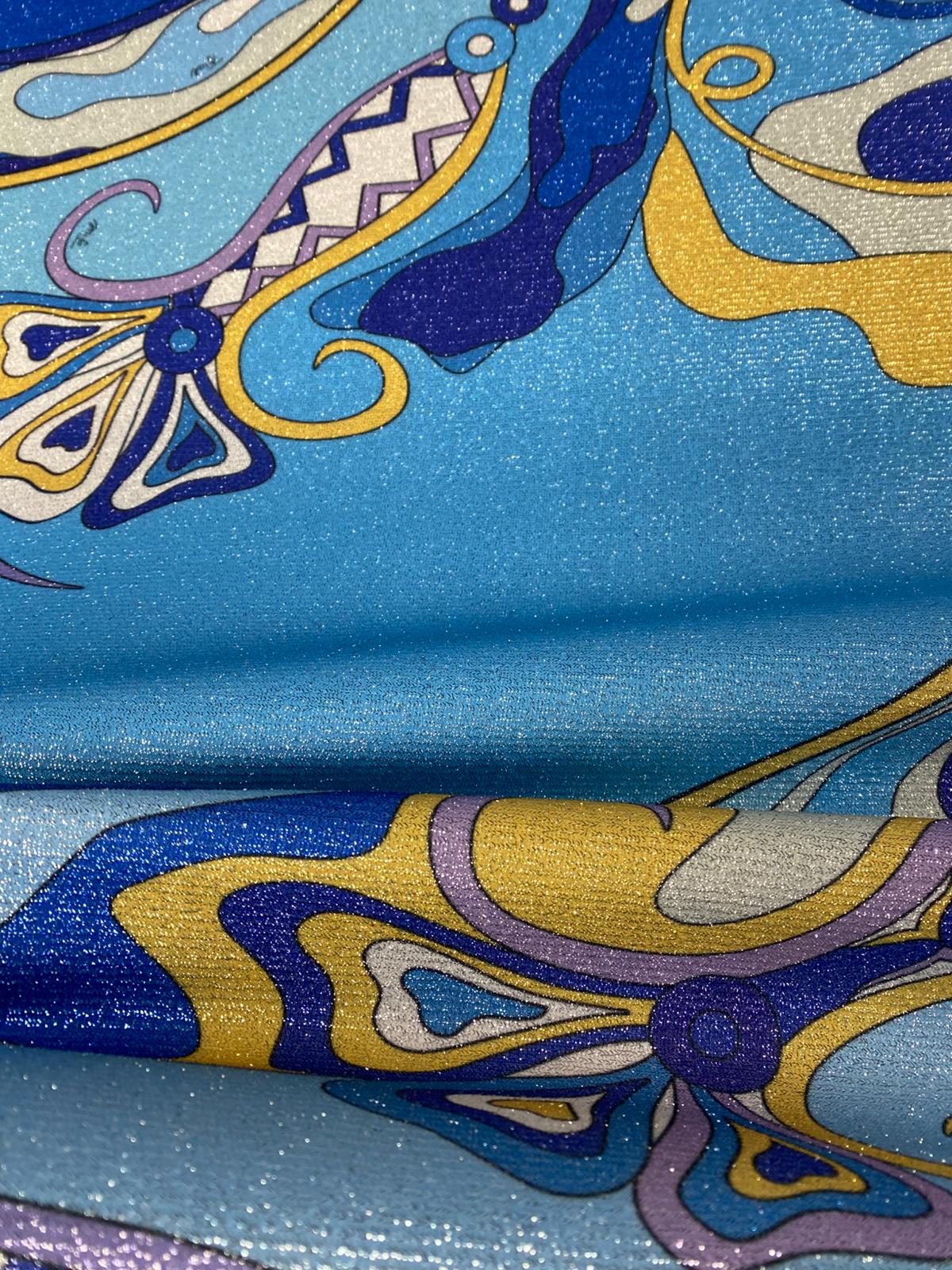 Blue Shimmer Print Lurex Fabric by the Metre - Whotex Fabrics London