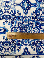 Blue Tile Pattern Upholstery Fabric - Whotex Fabrics London