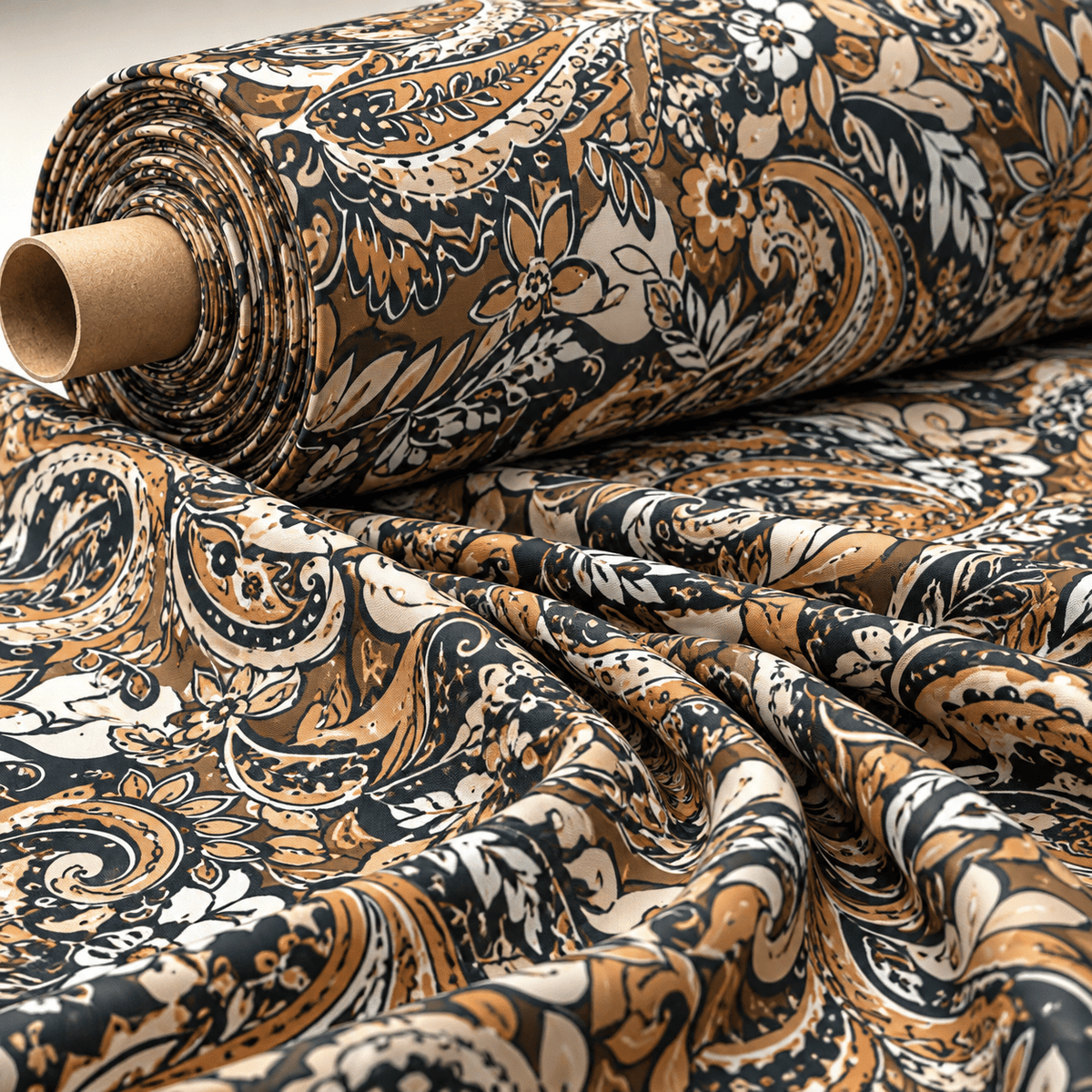 Brown & Beige Paisley Print Fabric by the Metre - Whotex Fabrics London