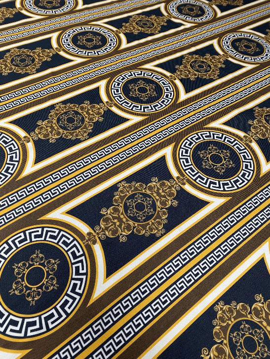 Brown Silky Crepe Fabric with Greek Key Pattern Fabric by Metre - Whotex Fabrics London