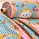 Butterflies Pink Polka Dot Fabric by the Metre - Whotex Fabrics London