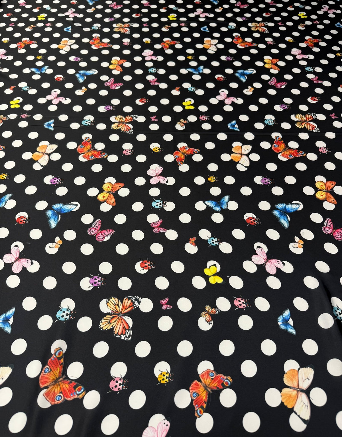 Butterfly Polka Dot Satin Fabric by the Metre - Whotex Fabrics London