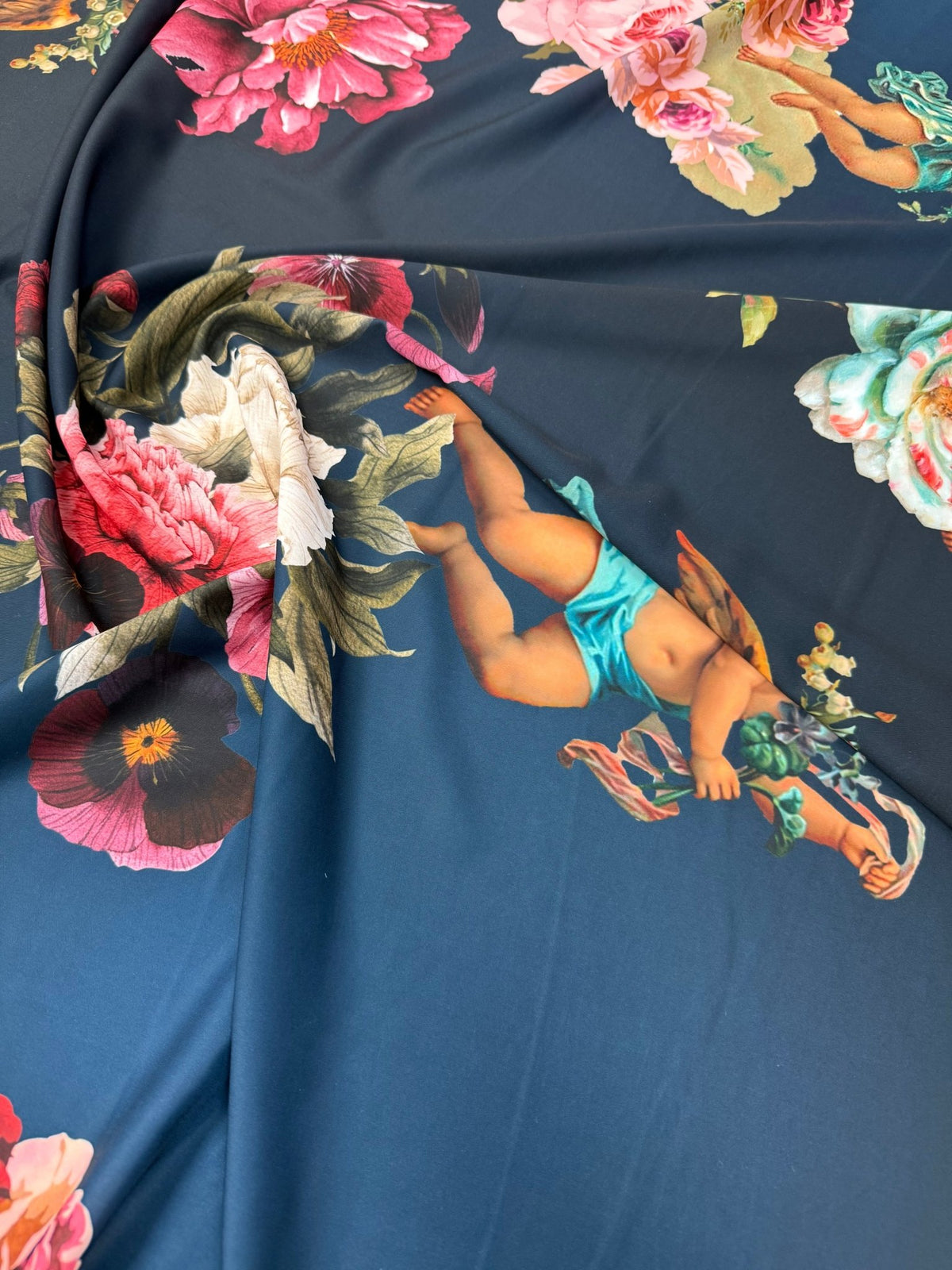 Cherub Floral Crepe Fabric by the Metre - Whotex Fabrics London