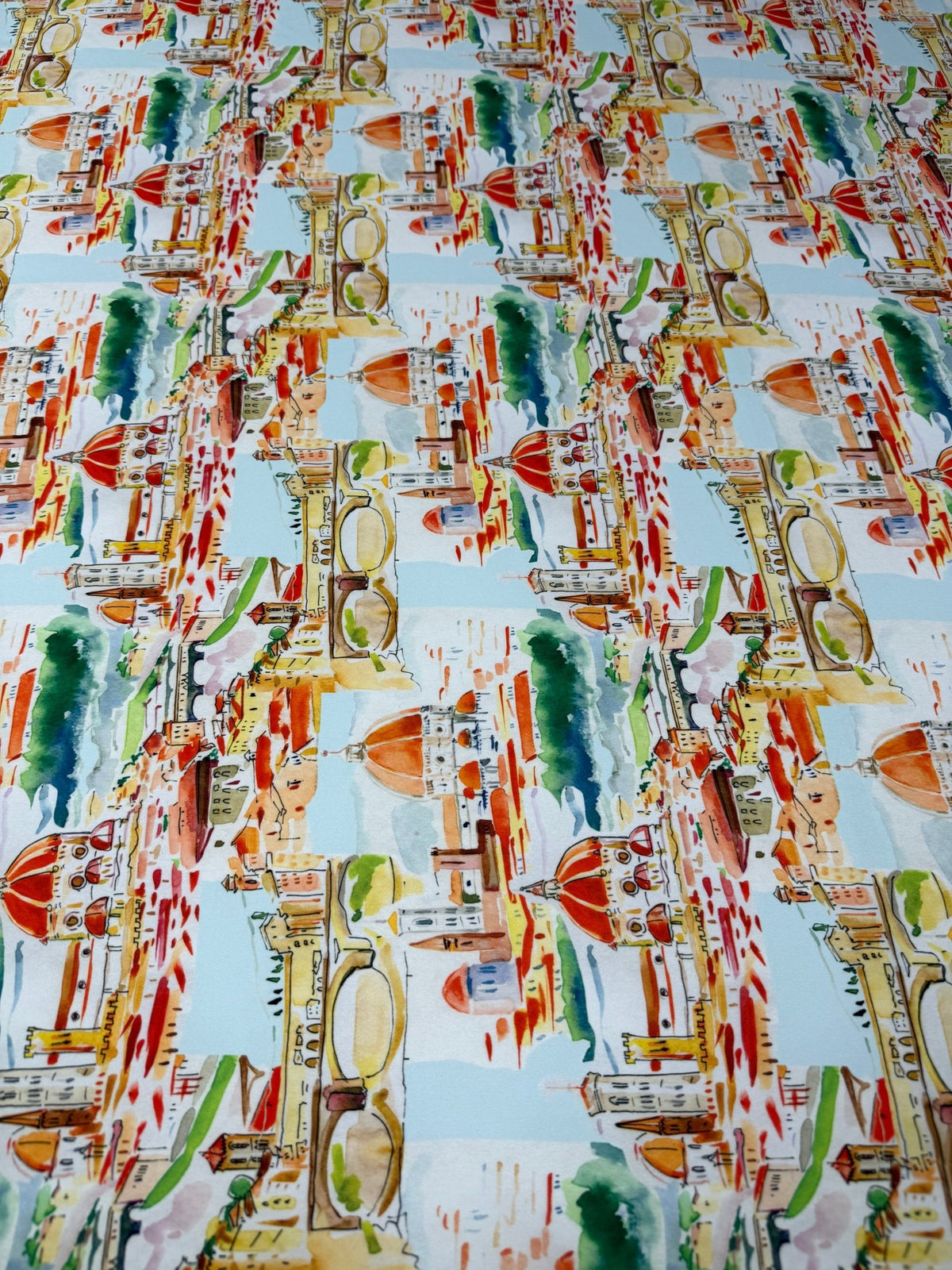Cityscape Print Moss Crepe Fabric by the Metre - Whotex Fabrics London