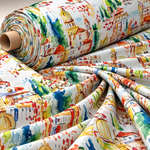 Cityscape Print Poly Linen Fabric by the Metre - Whotex Fabrics London