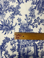 Classic Blue Toile de Jouy Poly Linen Fabric by Metre - Whotex Fabrics London