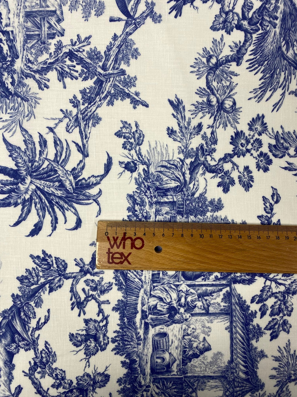 Classic Blue Toile de Jouy Poly Linen Fabric by Metre - Whotex Fabrics London