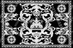 Elegant black and white Baroque fabric panel with intricate classic design for home decor and upholstery