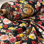 Floral Lion Print Lycra Stretch Fabric by the Metre - Whotex Fabrics London