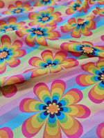 colorful rainbow floral fabric with vibrant flower pattern and 150cm width for sewing projects