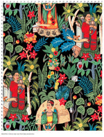 Frida Kahlo Tropical Black Background Fabric by the Metre - Whotex Fabrics London