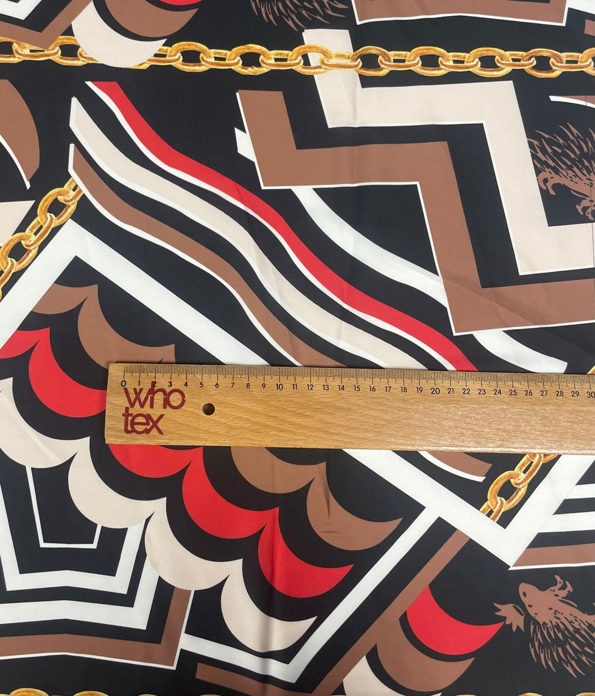 Geometric Chain Print Fabric – Brown Red Abstract Pattern by the Metre - Whotex Fabrics London