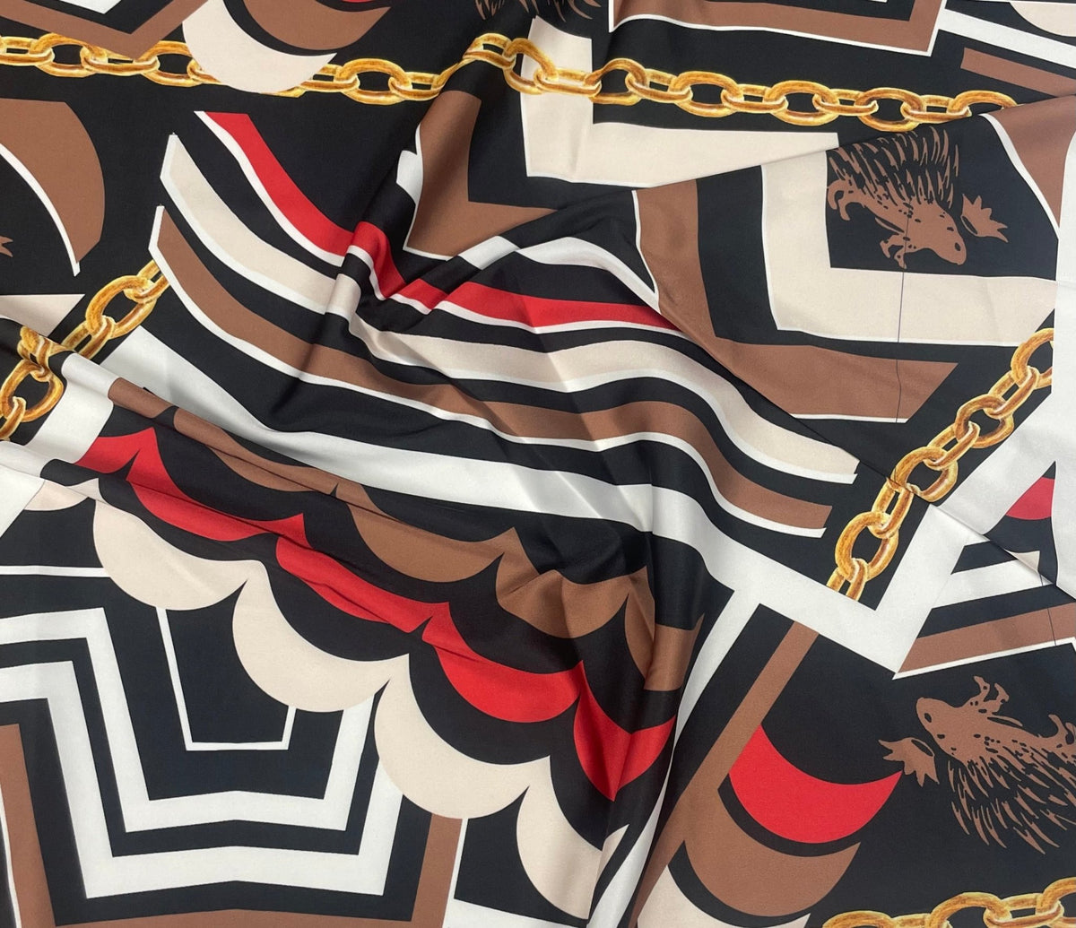 Geometric Chain Print Fabric – Brown Red Abstract Pattern by the Metre - Whotex Fabrics London