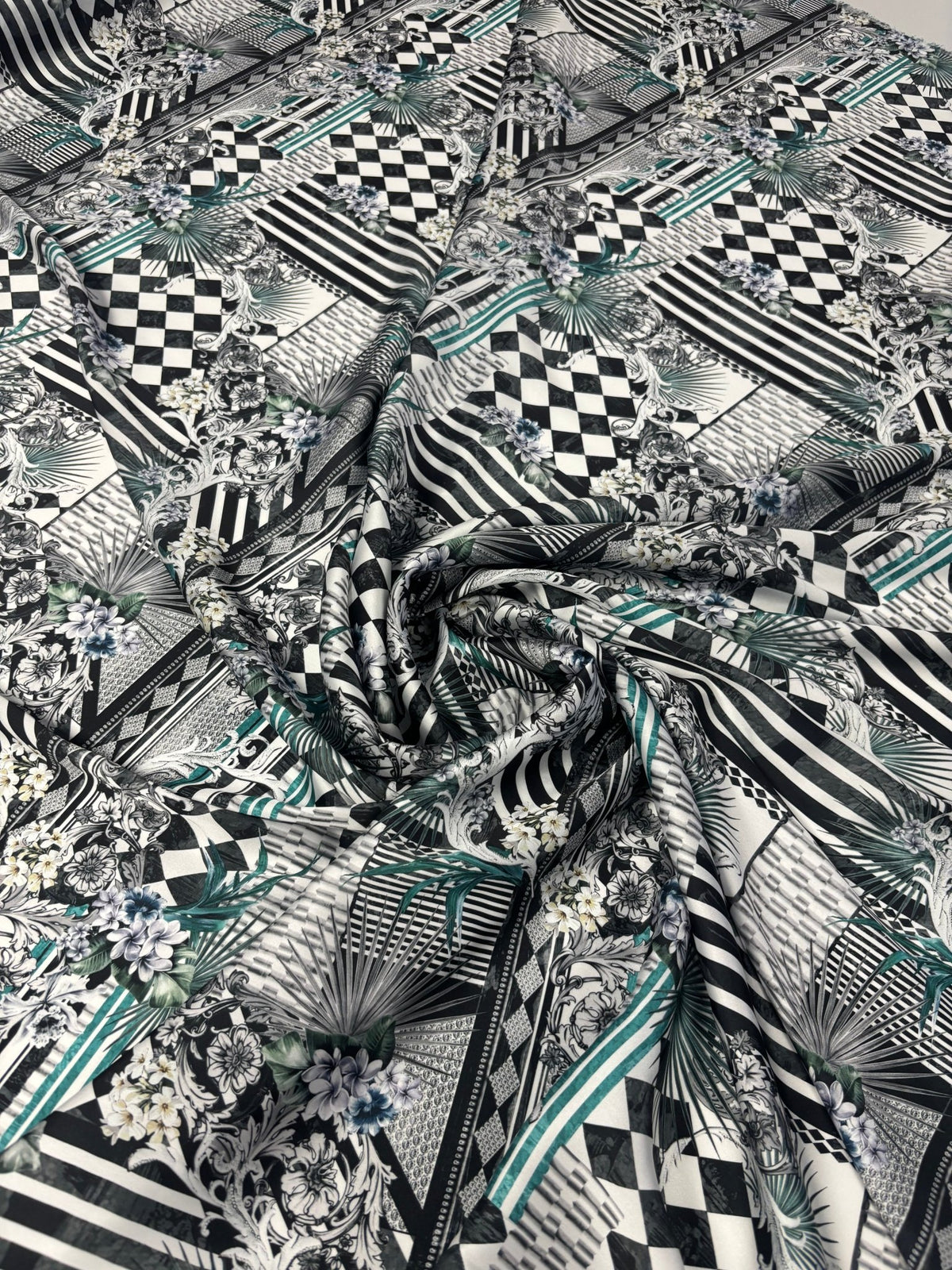 Geometric Floral Chiffon Satin Fabric by the Metre – Black & White Luxury - Whotex Online Fabric Store