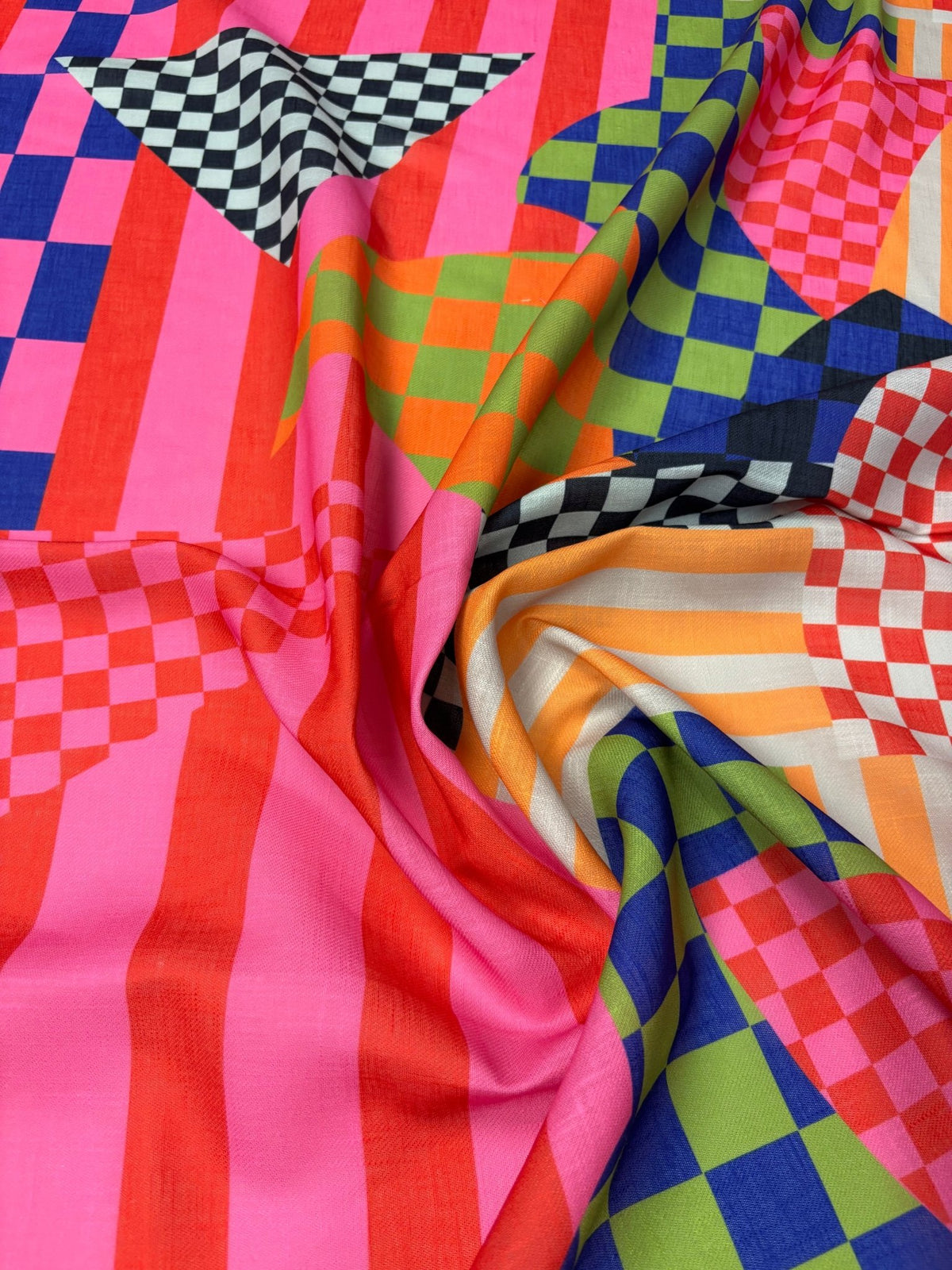Geometric Print Linen Fabric by the Metre - Whotex Fabrics London