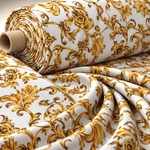 Gold Baroque Print Satin Fabric by the Metre - Whotex Fabrics London